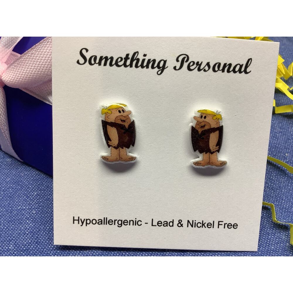 Barney Rubble - Flintstone Cartoon Inspired Stud Earrings - Gift Boxed - Chibi